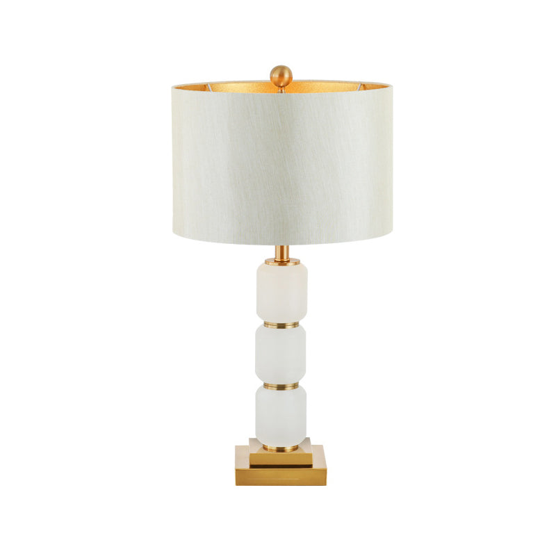 Contemporary 1 Head Reading Light White Barrel Nightstand Lamp with Fabric Shade Clearhalo 'Lamps' 'Table Lamps' Lighting' 402684