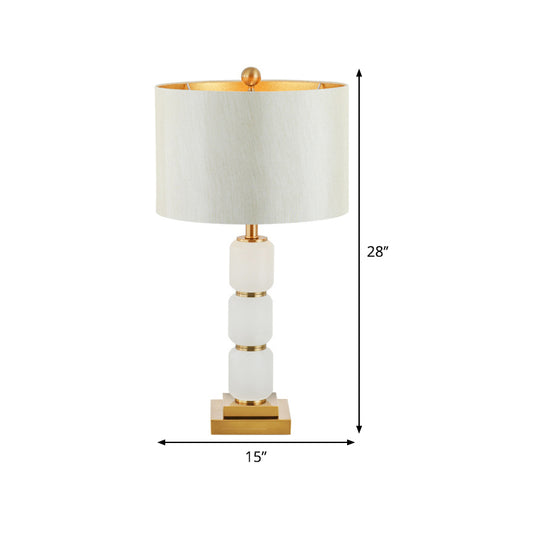 Contemporary 1 Head Reading Light White Barrel Nightstand Lamp with Fabric Shade Clearhalo 'Lamps' 'Table Lamps' Lighting' 402685