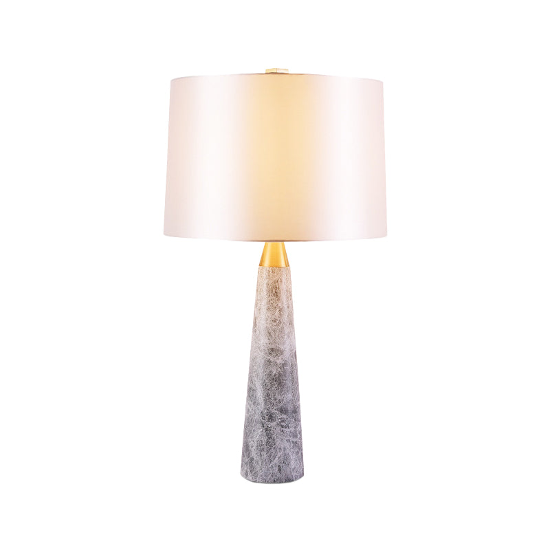 Fabric Drum Shape Study Lamp Modernist 1 Head White Task Lighting with Marble Base Clearhalo 'Lamps' 'Table Lamps' Lighting' 402693