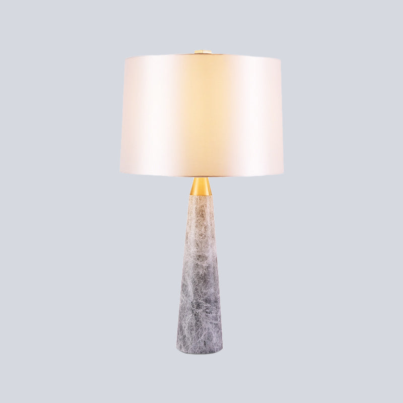 Fabric Drum Shape Study Lamp Modernist 1 Head White Task Lighting with Marble Base Clearhalo 'Lamps' 'Table Lamps' Lighting' 402694