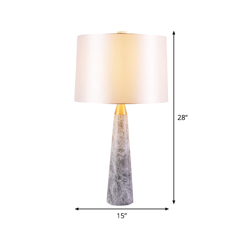 Fabric Drum Shape Study Lamp Modernist 1 Head White Task Lighting with Marble Base Clearhalo 'Lamps' 'Table Lamps' Lighting' 402695