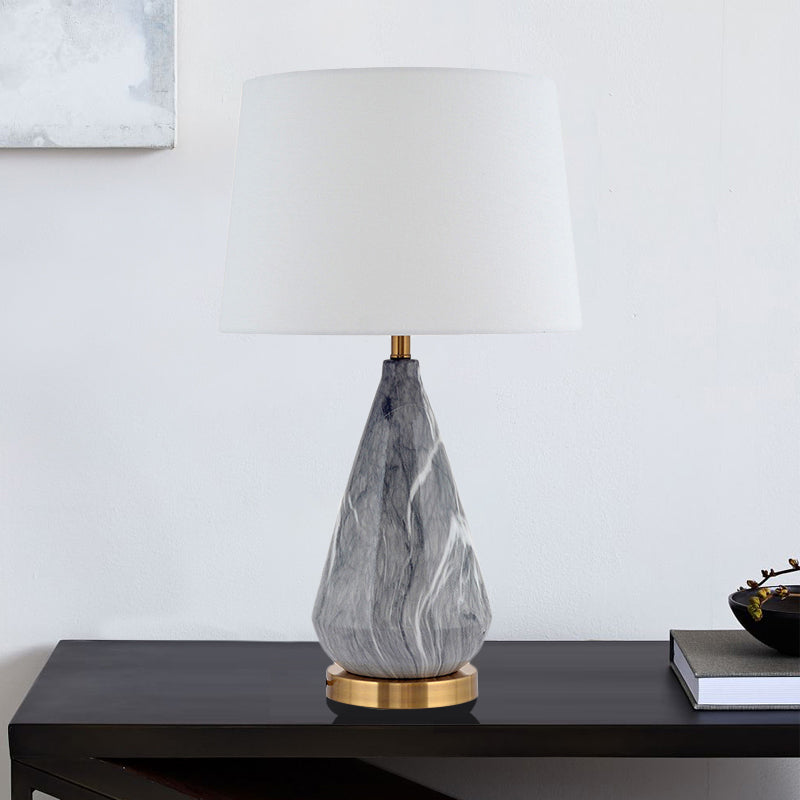 Teardrop Ceramic Table Lamp Modern 1 Bulb Grey Desk Light with White Drum Fabric Shade White Clearhalo 'Lamps' 'Table Lamps' Lighting' 402696