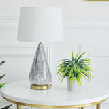 Teardrop Ceramic Table Lamp Modern 1 Bulb Grey Desk Light with White Drum Fabric Shade Clearhalo 'Lamps' 'Table Lamps' Lighting' 402697