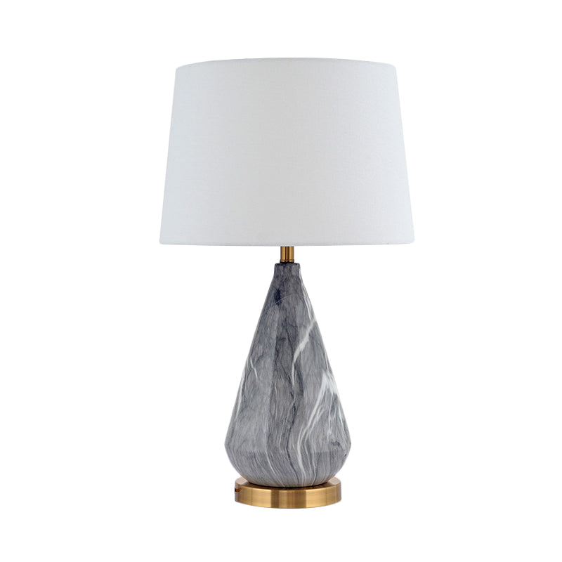 Teardrop Ceramic Table Lamp Modern 1 Bulb Grey Desk Light with White Drum Fabric Shade Clearhalo 'Lamps' 'Table Lamps' Lighting' 402698