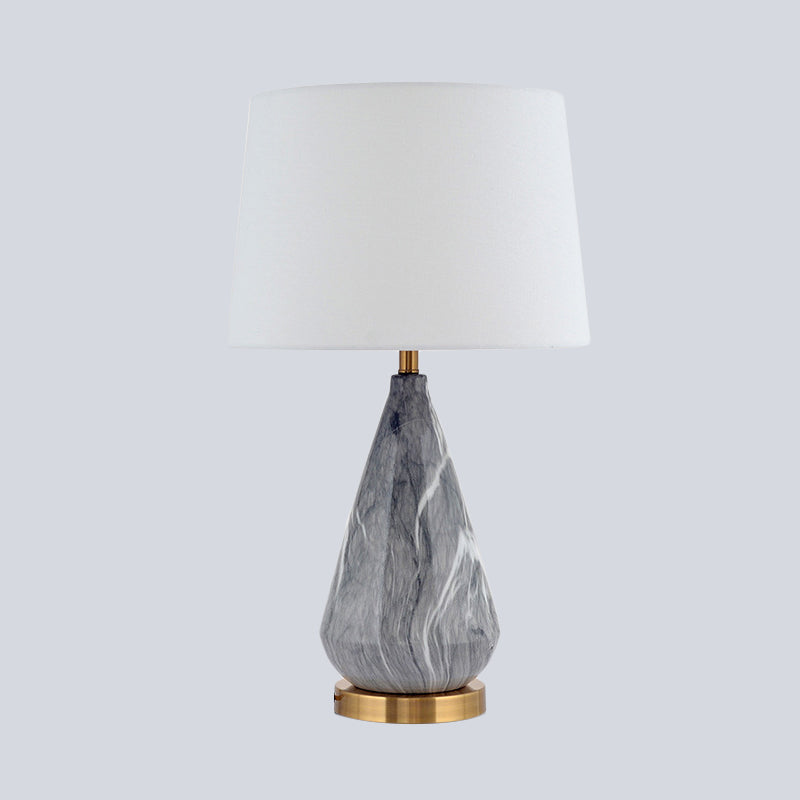 Teardrop Ceramic Table Lamp Modern 1 Bulb Grey Desk Light with White Drum Fabric Shade Clearhalo 'Lamps' 'Table Lamps' Lighting' 402699