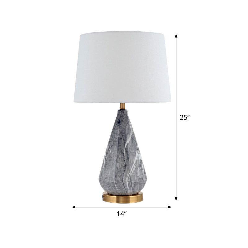 Teardrop Ceramic Table Lamp Modern 1 Bulb Grey Desk Light with White Drum Fabric Shade Clearhalo 'Lamps' 'Table Lamps' Lighting' 402700