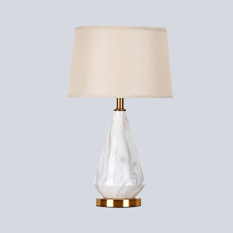 Contemporary 1 Head Task Lighting White Barrel Night Table Lamp with Fabric Shade Clearhalo 'Lamps' 'Table Lamps' Lighting' 402715