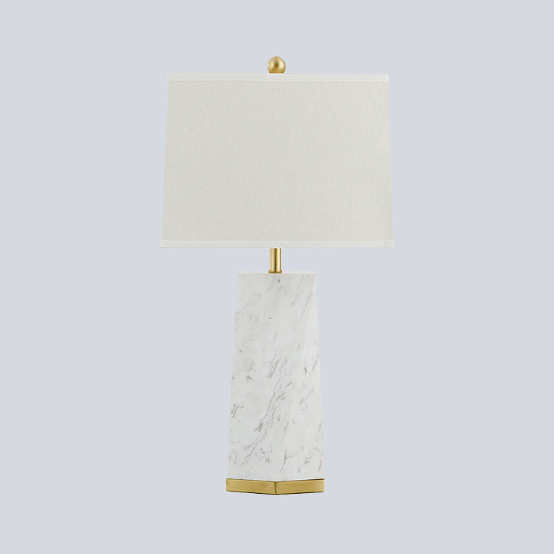 White Trapezoid Table Light Modernism 1 Head Fabric Reading Lamp with Marble Base Clearhalo 'Lamps' 'Table Lamps' Lighting' 402732