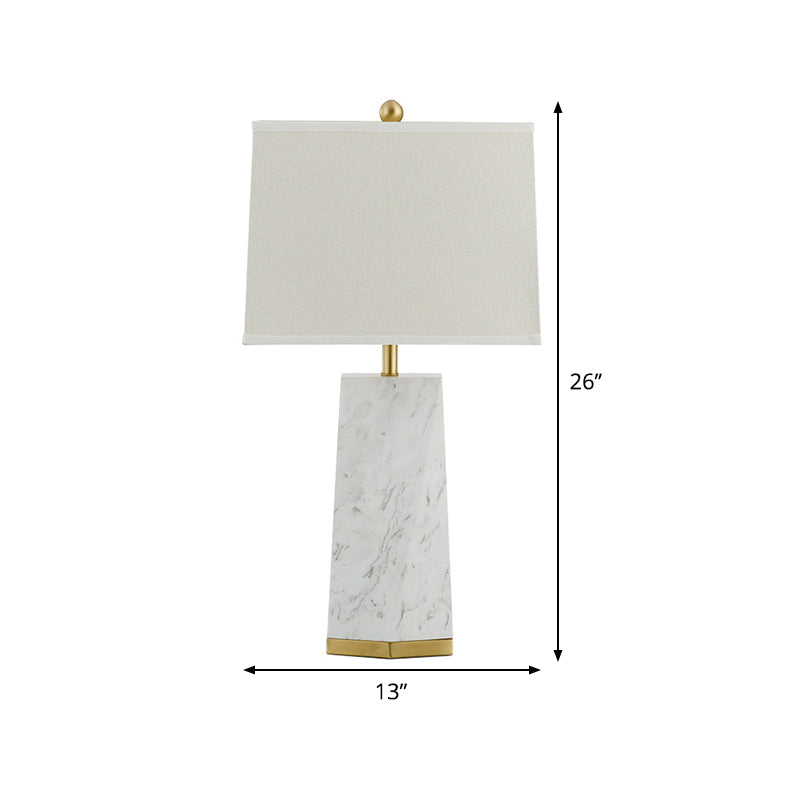 White Trapezoid Table Light Modernism 1 Head Fabric Reading Lamp with Marble Base Clearhalo 'Lamps' 'Table Lamps' Lighting' 402733