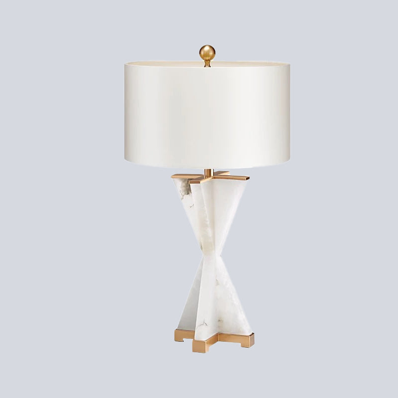 Cylinder Study Lamp Modernism Fabric 16"/16.5" Wide 1 Bulb White Reading Light for Bedside Clearhalo 'Lamps' 'Table Lamps' Lighting' 402780