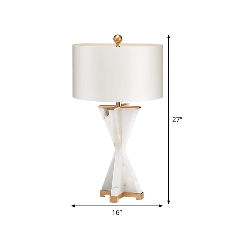 Cylinder Study Lamp Modernism Fabric 16"/16.5" Wide 1 Bulb White Reading Light for Bedside Clearhalo 'Lamps' 'Table Lamps' Lighting' 402781