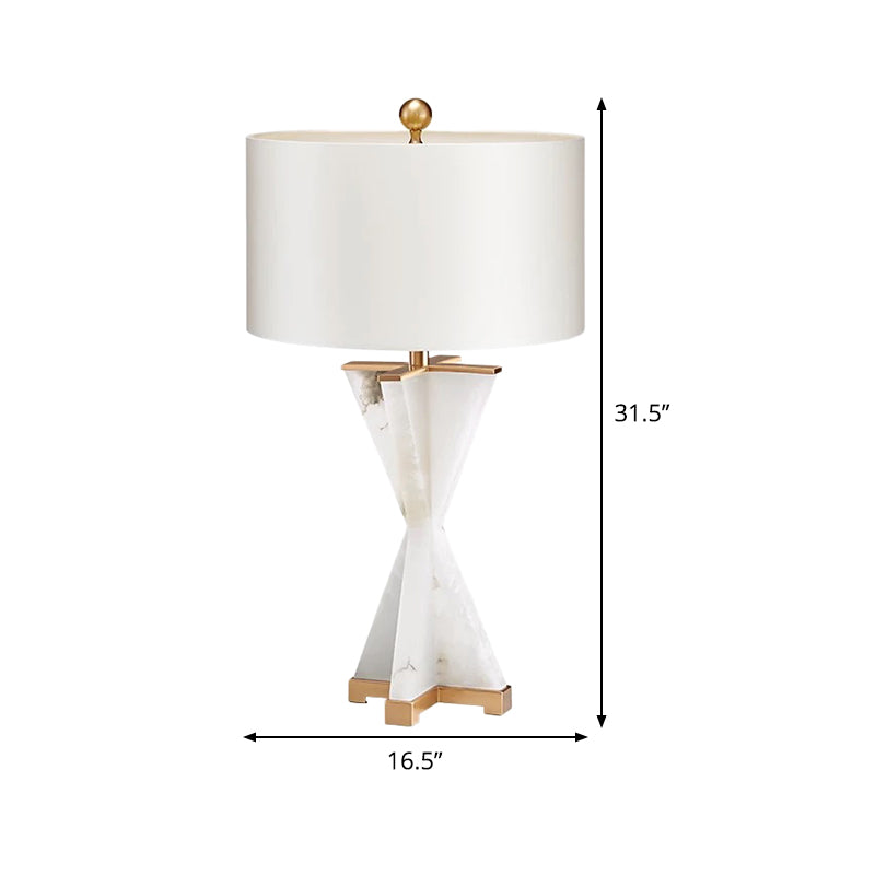 Cylinder Study Lamp Modernism Fabric 16"/16.5" Wide 1 Bulb White Reading Light for Bedside Clearhalo 'Lamps' 'Table Lamps' Lighting' 402782