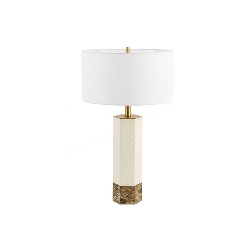 Straight Sided Shade Table Light Modernist Fabric 1 Head Small Desk Lamp in White Clearhalo 'Lamps' 'Table Lamps' Lighting' 402799