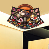 Hollow Living Room Ceiling Fixture Traditional Metal 3 Heads Brass Flush Mount Lighting Brass Clearhalo 'Ceiling Lights' 'Close To Ceiling Lights' 'Close to ceiling' 'Flush mount' Lighting' 402825