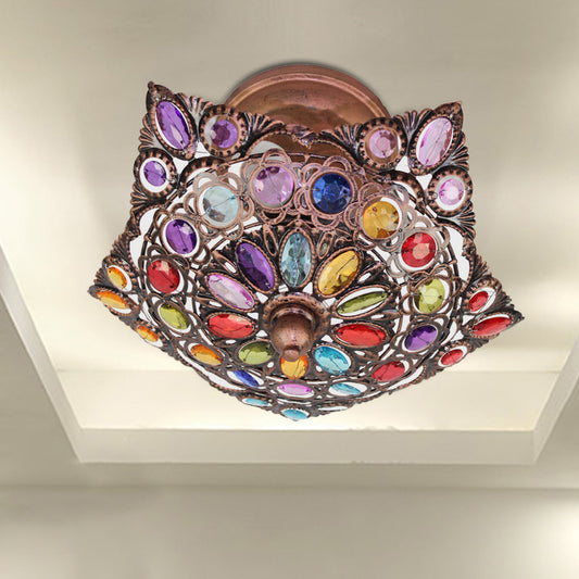 Hollow Living Room Ceiling Fixture Traditional Metal 3 Heads Brass Flush Mount Lighting Clearhalo 'Ceiling Lights' 'Close To Ceiling Lights' 'Close to ceiling' 'Flush mount' Lighting' 402827