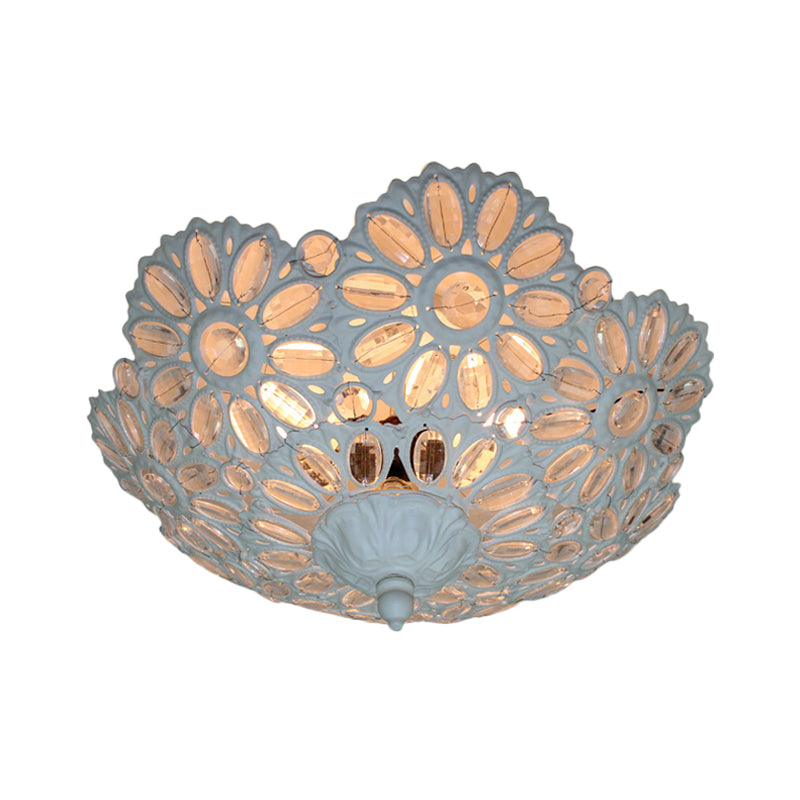 White 3 Lights Ceiling Lamp Art Deco Metal Bowl Flush Mount Lighting Fixture for Living Room White Clearhalo 'Ceiling Lights' 'Close To Ceiling Lights' 'Close to ceiling' 'Flush mount' Lighting' 402835