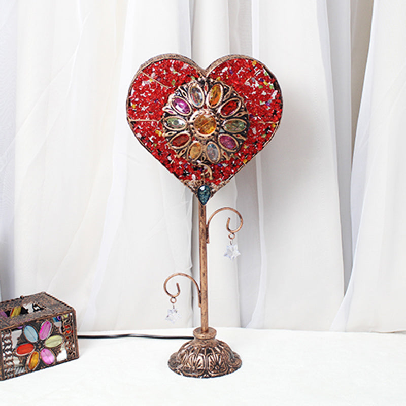 1 Light Heart-Shaped Table Lamp Art Deco Red/Yellow Metal Nightstand Lighting for Living Room Clearhalo 'Lamps' 'Table Lamps' Lighting' 402841