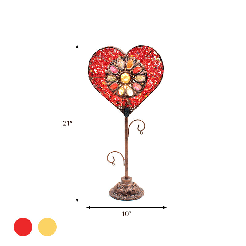 1 Light Heart-Shaped Table Lamp Art Deco Red/Yellow Metal Nightstand Lighting for Living Room Clearhalo 'Lamps' 'Table Lamps' Lighting' 402844