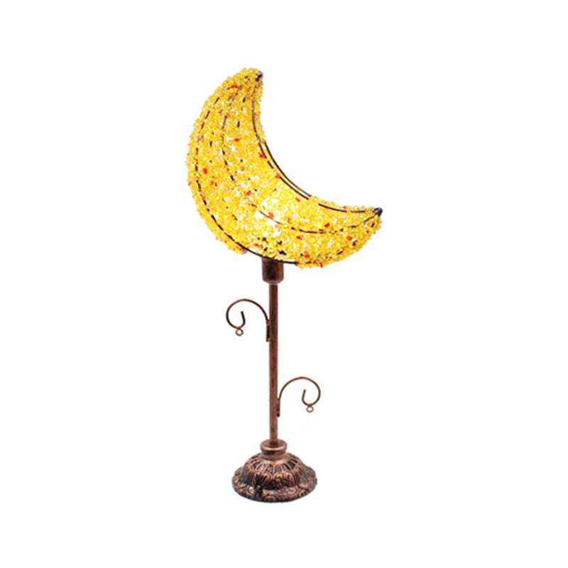 Moon-Shaped Bedroom Night Table Lighting Bohemian Metal 1 Bulb White/Yellow Nightstand Lamp Clearhalo 'Lamps' 'Table Lamps' Lighting' 402851