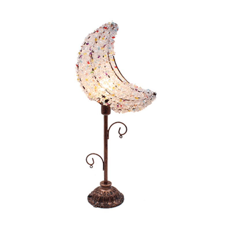 Moon-Shaped Bedroom Night Table Lighting Bohemian Metal 1 Bulb White/Yellow Nightstand Lamp Clearhalo 'Lamps' 'Table Lamps' Lighting' 402856