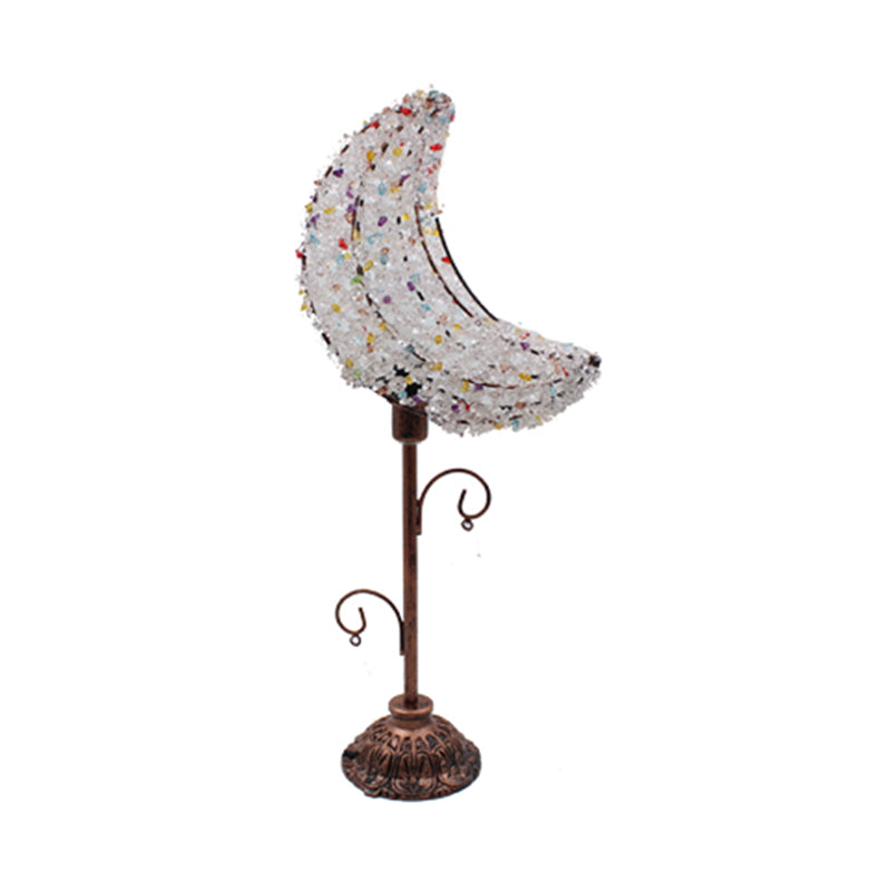 Moon-Shaped Bedroom Night Table Lighting Bohemian Metal 1 Bulb White/Yellow Nightstand Lamp Clearhalo 'Lamps' 'Table Lamps' Lighting' 402857