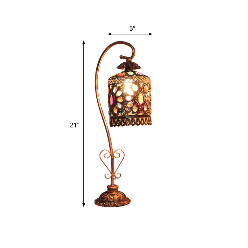 Metal Copper Night Table Light Cylindrical 1 Light Bohemian Nightstand Lamp for Living Room Clearhalo 'Lamps' 'Table Lamps' Lighting' 402867