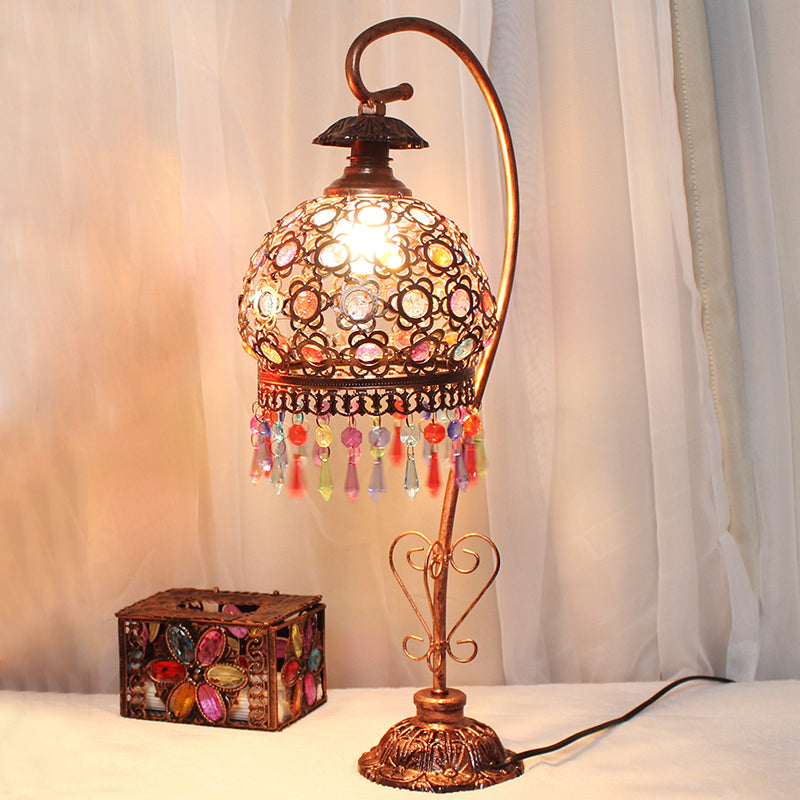 Bohemian Globe/Dome Night Table Lamp 1 Bulb Metal Task Lighting in Red/Brass for Living Room Brass Clearhalo 'Lamps' 'Table Lamps' Lighting' 402879