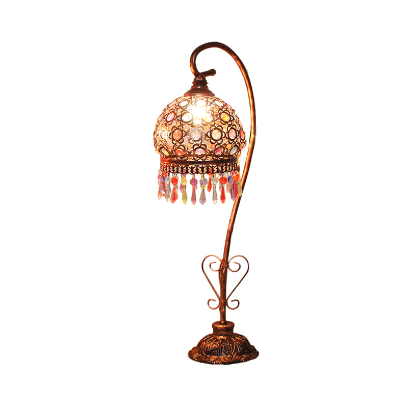 Bohemian Globe/Dome Night Table Lamp 1 Bulb Metal Task Lighting in Red/Brass for Living Room Clearhalo 'Lamps' 'Table Lamps' Lighting' 402880