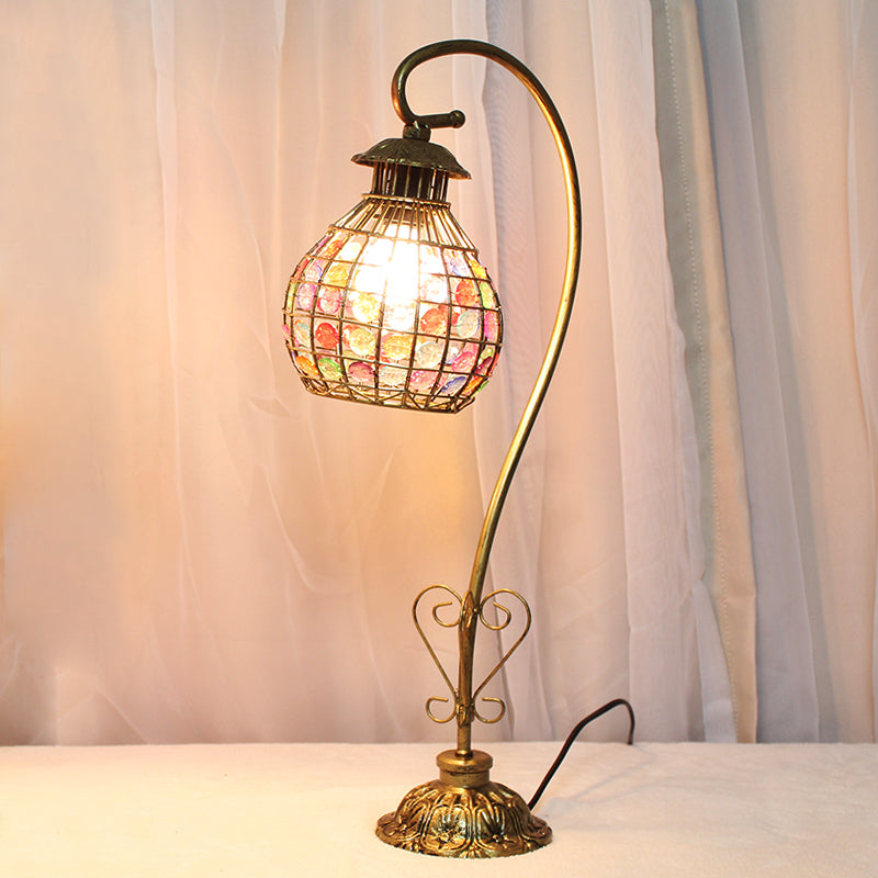 1 Head Metal Table Lamp Vintage Red/Pink/Yellow Dome/Globe/Cylinder Living Room Nightstand Lighting with Curved Arm Clearhalo 'Lamps' 'Table Lamps' Lighting' 402901