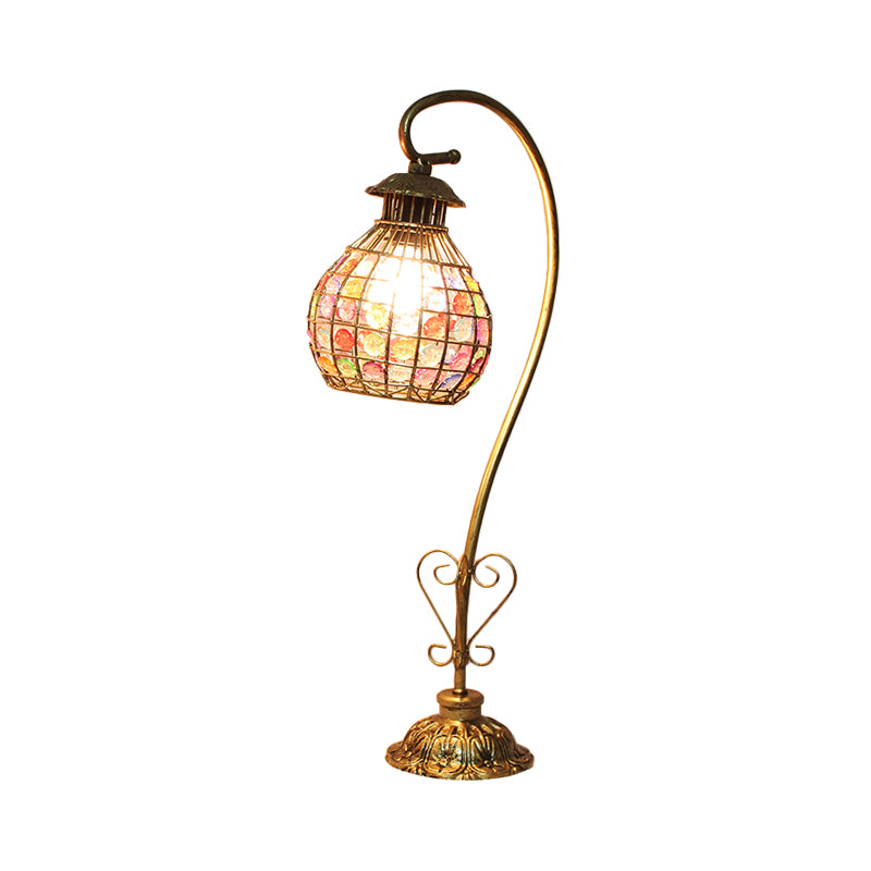 1 Head Metal Table Lamp Vintage Red/Pink/Yellow Dome/Globe/Cylinder Living Room Nightstand Lighting with Curved Arm Clearhalo 'Lamps' 'Table Lamps' Lighting' 402902