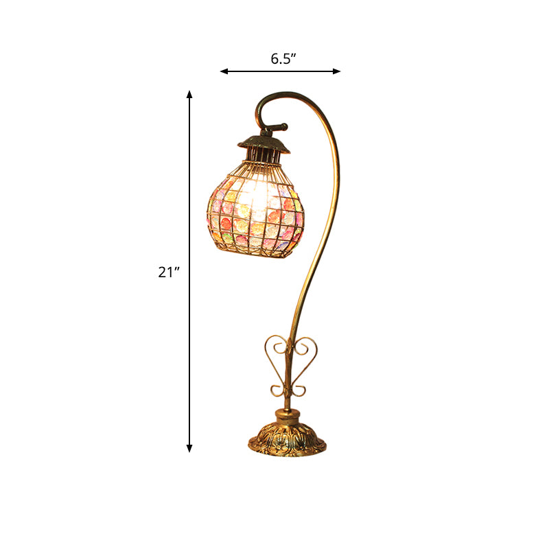 1 Head Metal Table Lamp Vintage Red/Pink/Yellow Dome/Globe/Cylinder Living Room Nightstand Lighting with Curved Arm Clearhalo 'Lamps' 'Table Lamps' Lighting' 402903