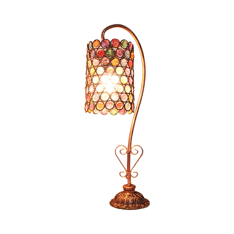 1 Head Metal Table Lamp Vintage Red/Pink/Yellow Dome/Globe/Cylinder Living Room Nightstand Lighting with Curved Arm Clearhalo 'Lamps' 'Table Lamps' Lighting' 402905