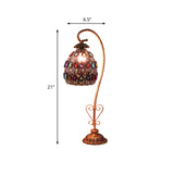 1 Head Metal Table Lamp Vintage Red/Pink/Yellow Dome/Globe/Cylinder Living Room Nightstand Lighting with Curved Arm Clearhalo 'Lamps' 'Table Lamps' Lighting' 402909