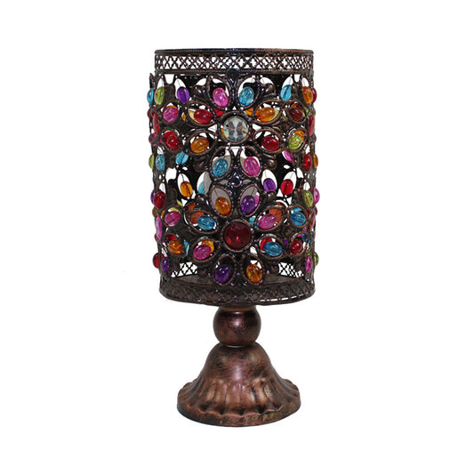 Cylindrical Metal Table Lighting Bohemian 1 Head Living Room Nightstand Lamp in Black Clearhalo 'Lamps' 'Table Lamps' Lighting' 402960