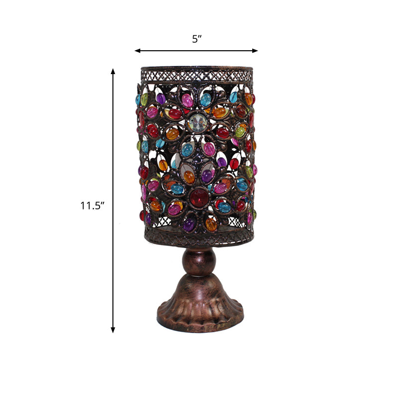 Cylindrical Metal Table Lighting Bohemian 1 Head Living Room Nightstand Lamp in Black Clearhalo 'Lamps' 'Table Lamps' Lighting' 402962