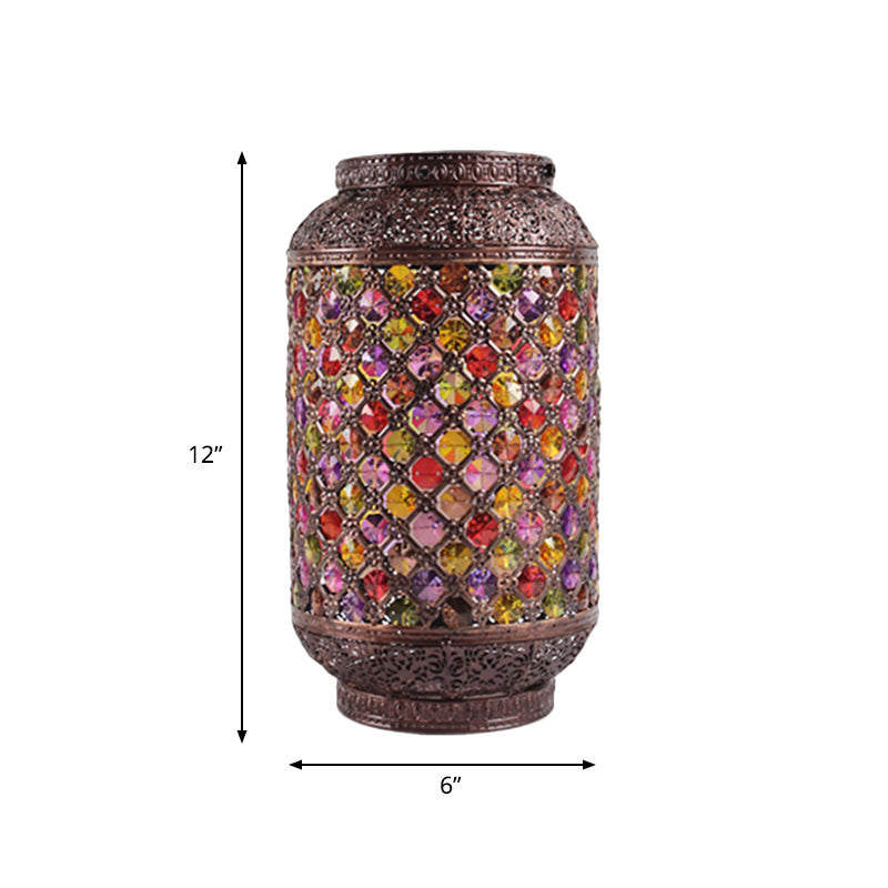 1 Light Lantern Night Table Lamp Bohemian Bronze Metal Nightstand Lighting for Restaurant Clearhalo 'Lamps' 'Table Lamps' Lighting' 402982