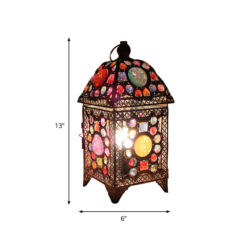 Black 1 Head Night Lighting Traditional Metal Lantern Nightstand Light for Living Room Clearhalo 'Lamps' 'Table Lamps' Lighting' 402997