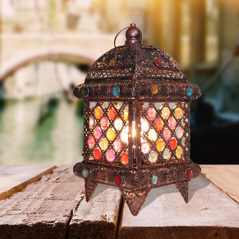 Metal Copper Night Table Lighting Lantern 1 Head Bohemian Nightstand Light for Living Room Clearhalo 'Lamps' 'Table Lamps' Lighting' 402999