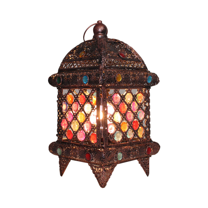 Metal Copper Night Table Lighting Lantern 1 Head Bohemian Nightstand Light for Living Room Clearhalo 'Lamps' 'Table Lamps' Lighting' 403001