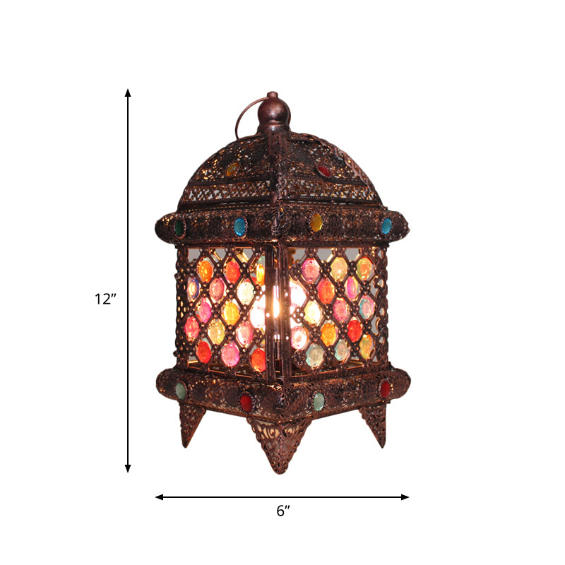 Metal Copper Night Table Lighting Lantern 1 Head Bohemian Nightstand Light for Living Room Clearhalo 'Lamps' 'Table Lamps' Lighting' 403002