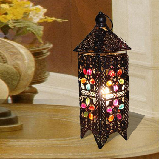 Bohemian Lantern Night Table Lamp 1 Bulb Metal Nightstand Lighting in Purple/Red for Living Room Clearhalo 'Lamps' 'Table Lamps' Lighting' 403004