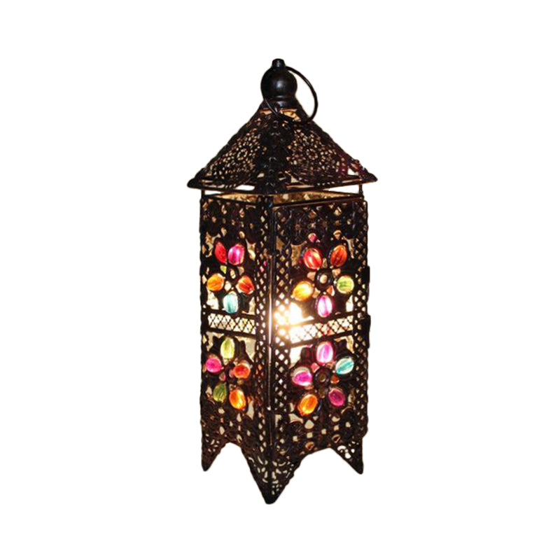 Bohemian Lantern Night Table Lamp 1 Bulb Metal Nightstand Lighting in Purple/Red for Living Room Clearhalo 'Lamps' 'Table Lamps' Lighting' 403005