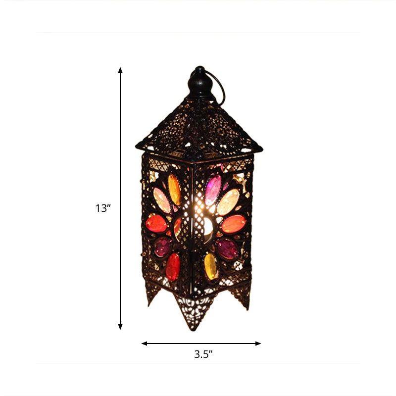 Bohemian Lantern Night Table Lamp 1 Bulb Metal Nightstand Lighting in Purple/Red for Living Room Clearhalo 'Lamps' 'Table Lamps' Lighting' 403011