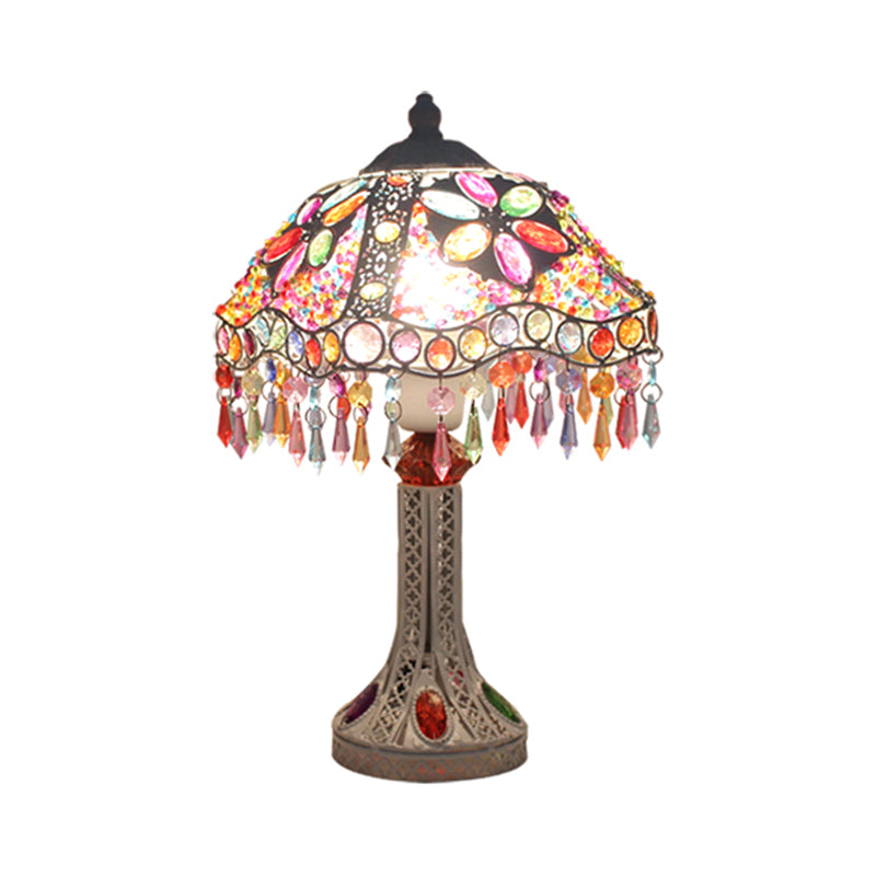 Bohemian Scalloped Table Lighting 1 Bulb Metal Nightstand Light in White/Red/Yellow for Living Room Clearhalo 'Lamps' 'Table Lamps' Lighting' 403024