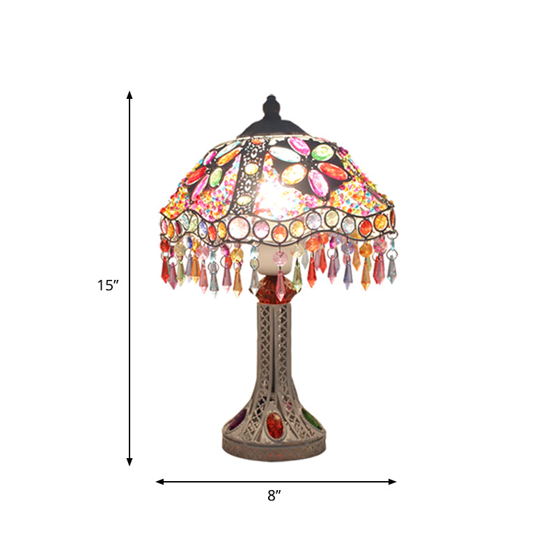 Bohemian Scalloped Table Lighting 1 Bulb Metal Nightstand Light in White/Red/Yellow for Living Room Clearhalo 'Lamps' 'Table Lamps' Lighting' 403026