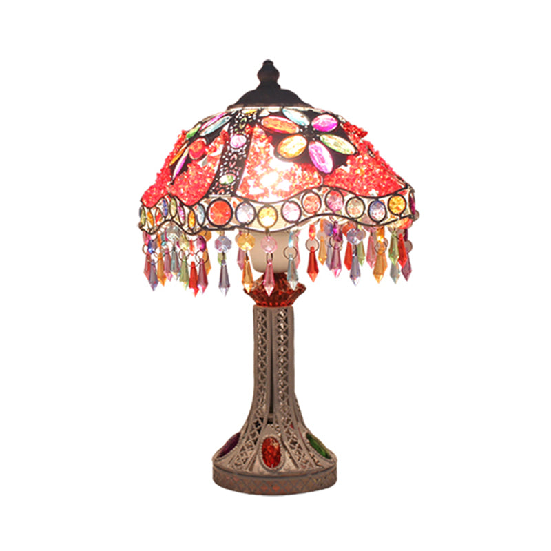 Bohemian Scalloped Table Lighting 1 Bulb Metal Nightstand Light in White/Red/Yellow for Living Room Clearhalo 'Lamps' 'Table Lamps' Lighting' 403029