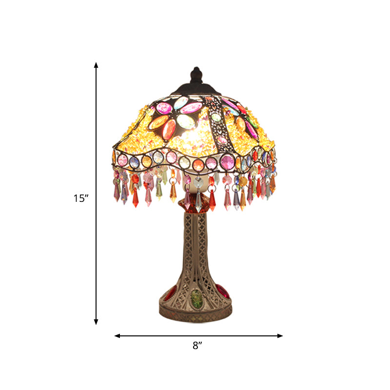 Bohemian Scalloped Table Lighting 1 Bulb Metal Nightstand Light in White/Red/Yellow for Living Room Clearhalo 'Lamps' 'Table Lamps' Lighting' 403036