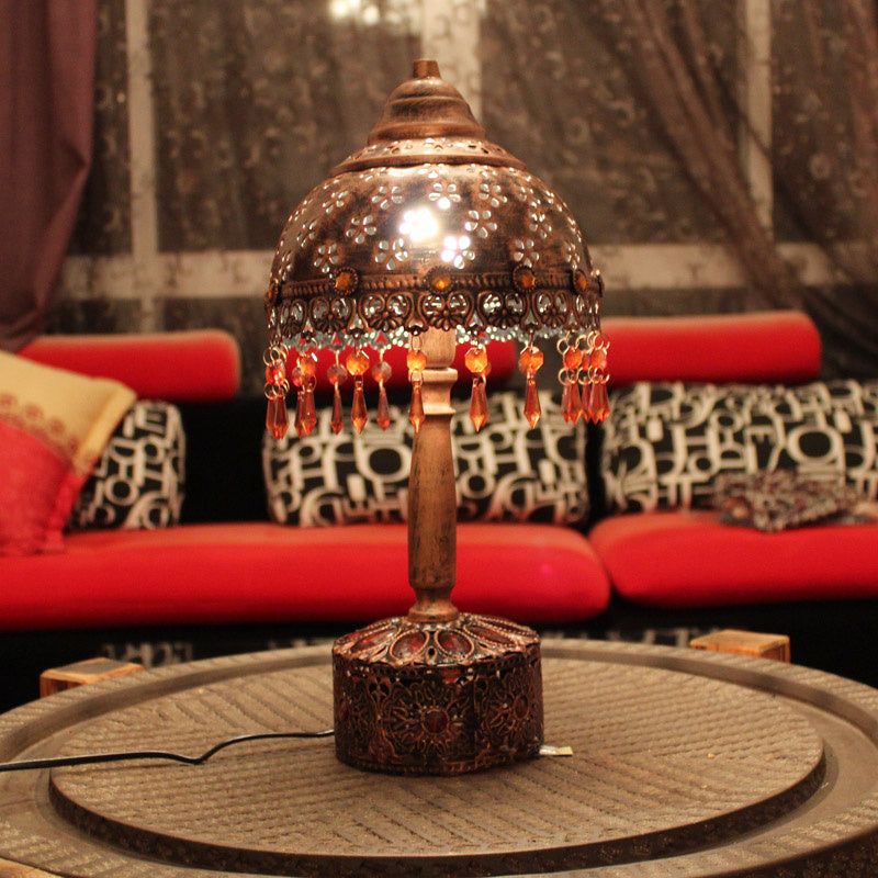 Dome Bedroom Night Table Light Bohemian Metal 1 Light Rust Nightstand Lighting with Crystal Accent Clearhalo 'Lamps' 'Table Lamps' Lighting' 403059