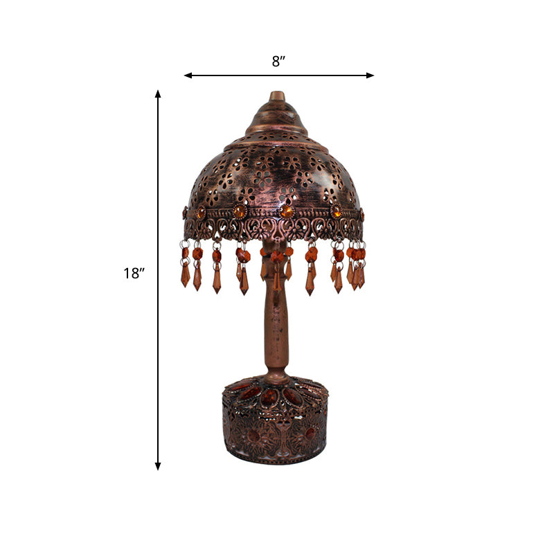 Dome Bedroom Night Table Light Bohemian Metal 1 Light Rust Nightstand Lighting with Crystal Accent Clearhalo 'Lamps' 'Table Lamps' Lighting' 403062