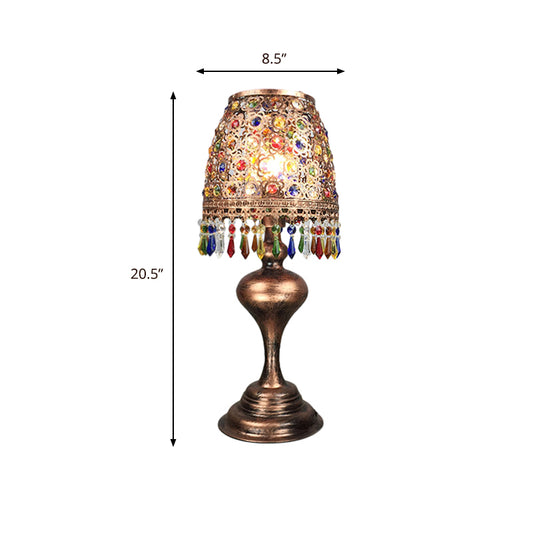 Bohemian Barrel Nightstand Lighting 1 Bulb Metal Night Table Lamp in Brass for Restaurant Clearhalo 'Lamps' 'Table Lamps' Lighting' 403072